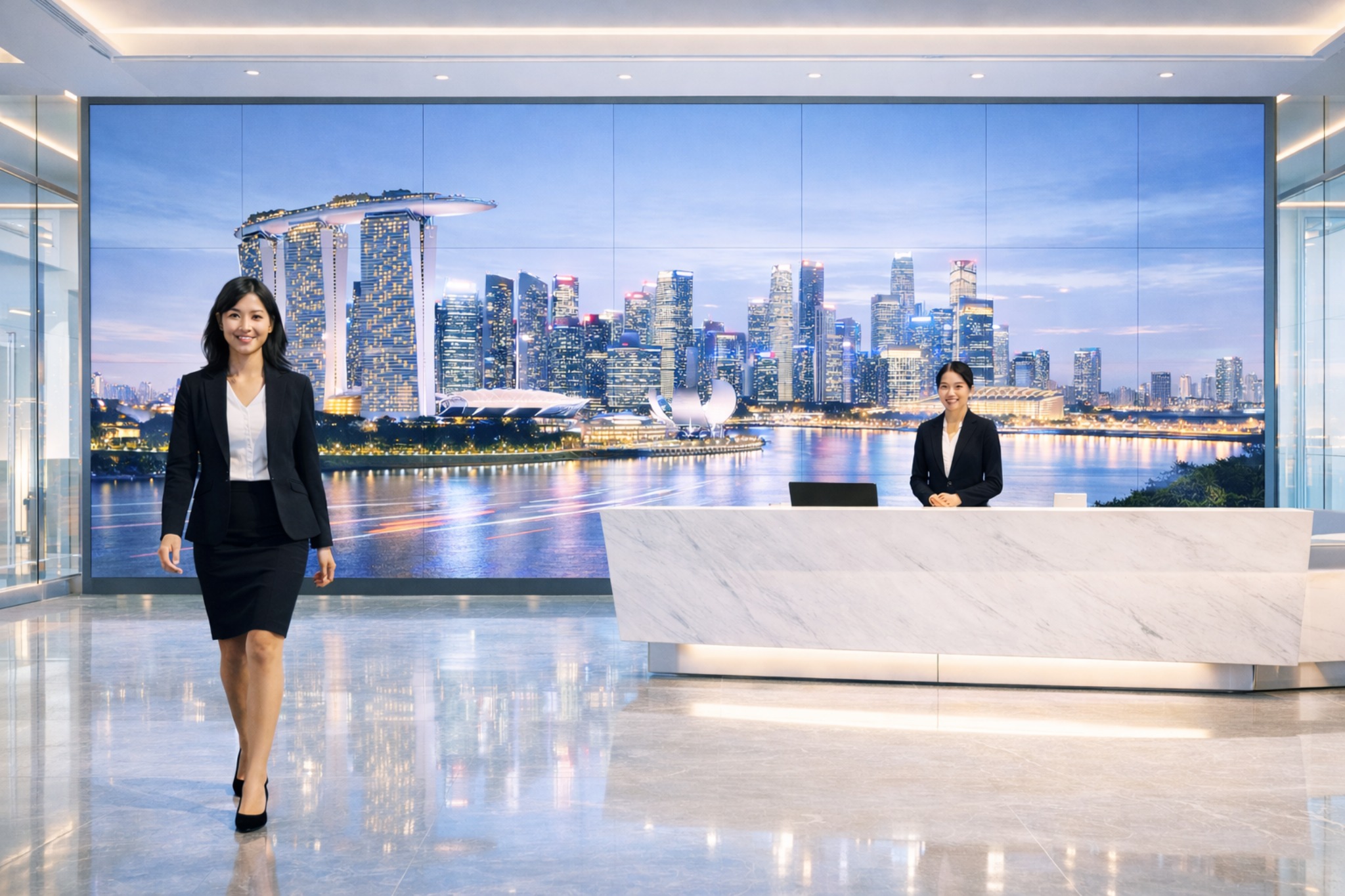 Reception Videowall solution in Singapore for corporate lobbies